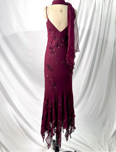 Elegant Vintage Burgundy Beaded Embroidery Thin Strap Mermaid Chiffon Long Prom Dress Evening Dress Secondary image