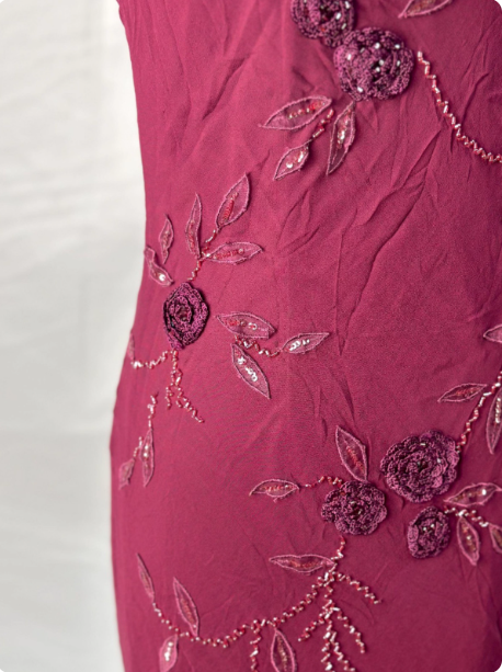 Elegant Vintage Burgundy Beaded Embroidery Thin Strap Mermaid Chiffon Long Prom Dress Evening Dress