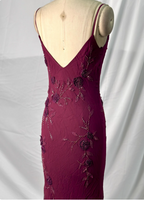 Elegant Vintage Burgundy Beaded Embroidery Thin Strap Mermaid Chiffon Long Prom Dress Evening Dress