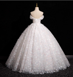 Elegant White 3D Floral Tulle Long Ball Gown Evening Dress Sweet 16 Dress