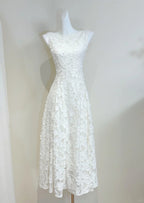 Elegant White A-Line Round Neck Lace Pattern Prom Dress Evening Dress Bridesmaid Dress