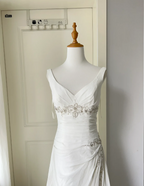 Elegant White Deep V-Neck Beaded Chiffon Prom Dress Evening Dress