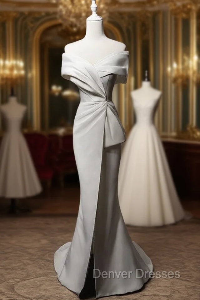 Elegant White Mermaid Off the Shoulder Pleats Wedding Dress Main image