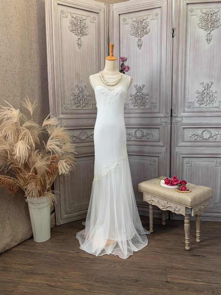 Elegant White Mermaid Sleeveless Beaded Chiffon Long Prom Dress Evening Dress Secondary image