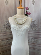 Elegant White Mermaid Sleeveless Beaded Chiffon Long Prom Dress Evening Dress