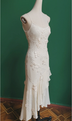 Elegant White Mermaid Spaghetti Strap U-Neck 3D Foral Embroidery Chiffon Prom Dress Evening Dress