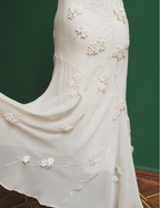 Elegant White Mermaid Spaghetti Strap U-Neck 3D Foral Embroidery Chiffon Prom Dress Evening Dress