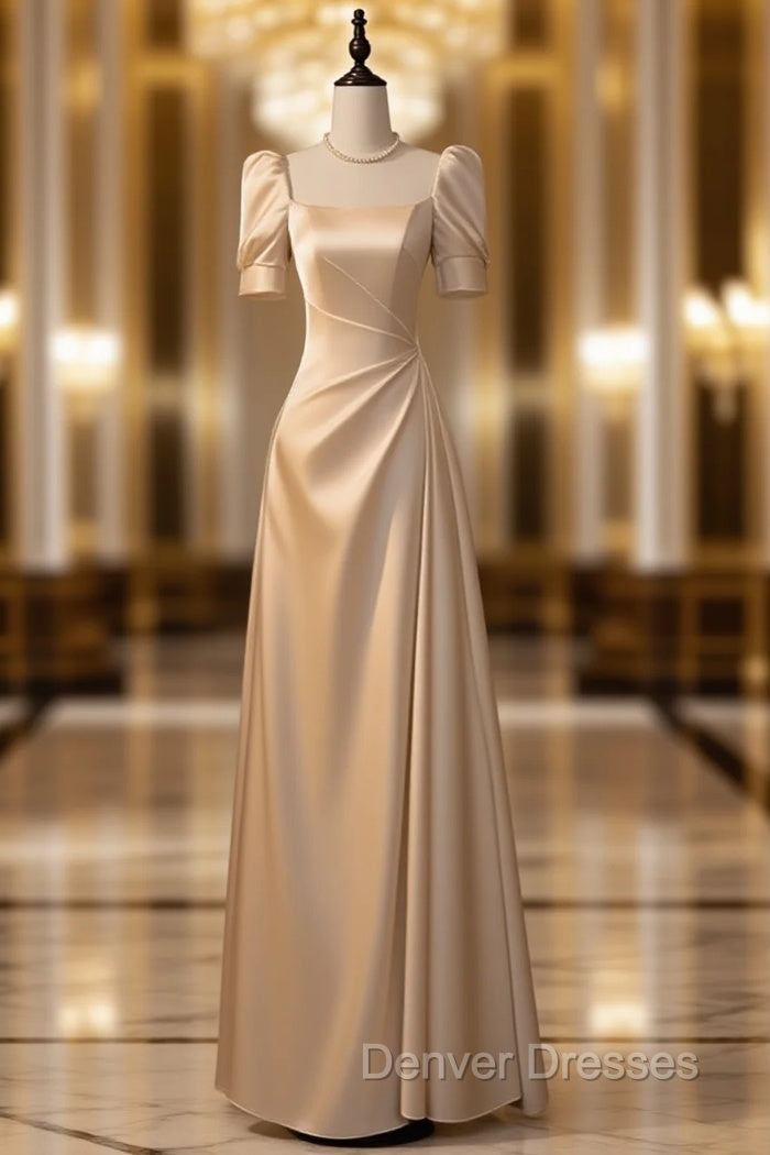 Elegant White Satin A-line Wedding Party Dress Long Prom Dress Evening Gown