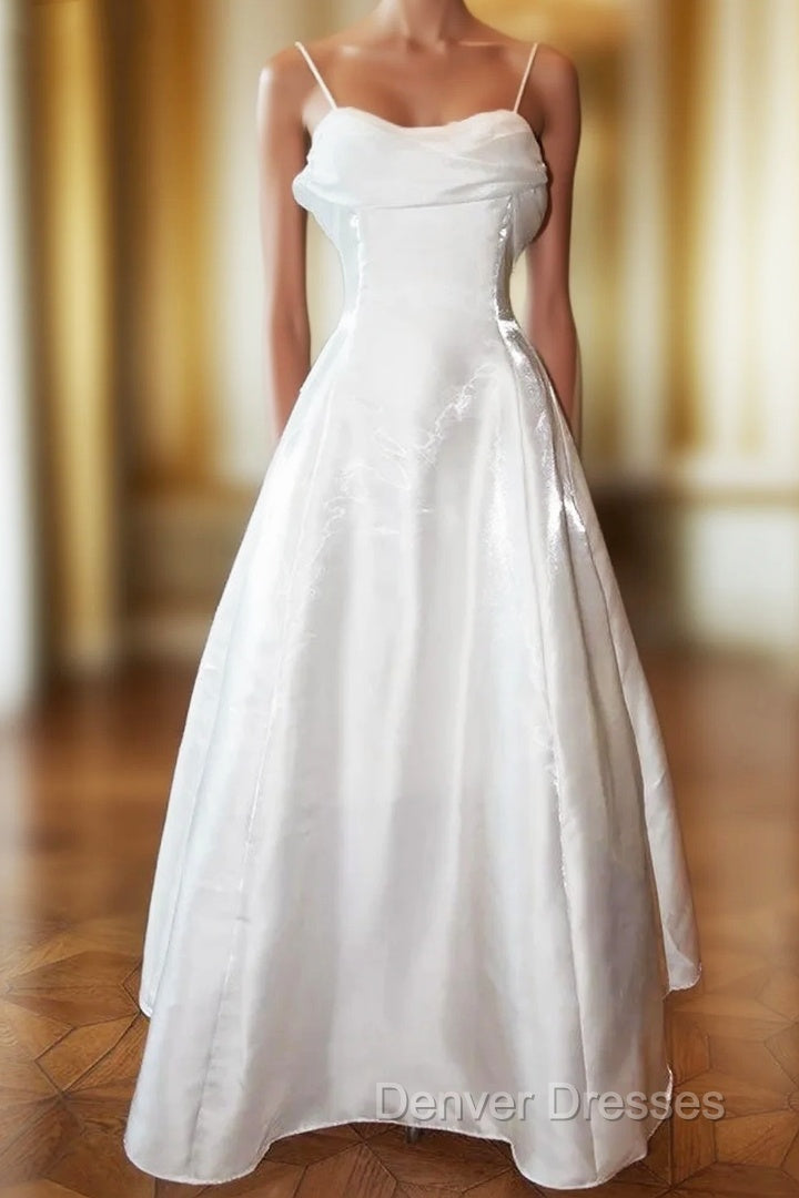 Elegant White Satin Spaghetti Straps Prom Dress Fairy A Line Princess Dress Evening Gown Main image