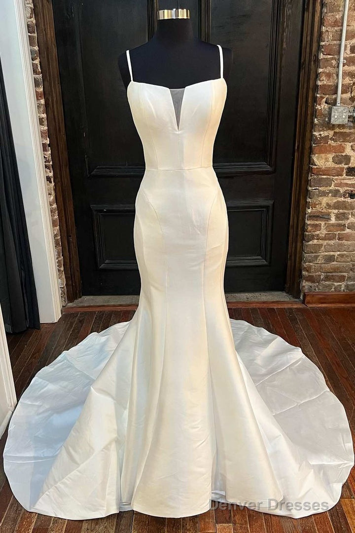 Elegant White Split Neck Trumpet Long Wedding Dress Sexy Main image
