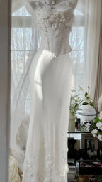 Elegant White Strap Herringbone Beaded Chiffon Evening Gown Prom Dress