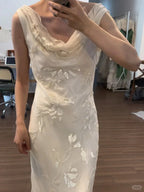 Elegant White Swing Neck Sequin Chiffon Long Prom Dress