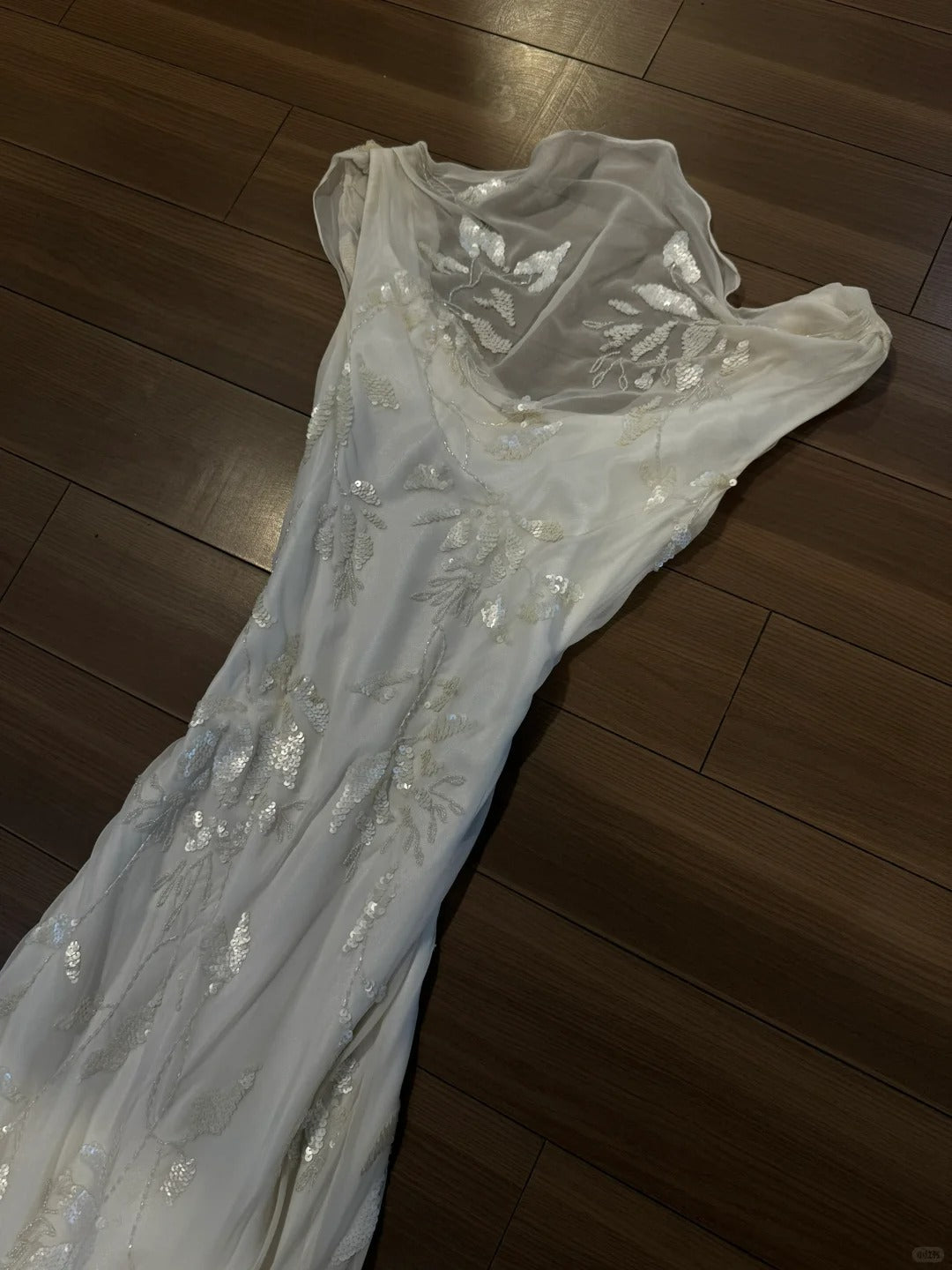 Elegant White Swing Neck Sequin Chiffon Long Prom Dress