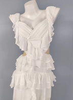 Elegant White V-Neck Ruffled Chiffon Long Prom Dress Evening Dress