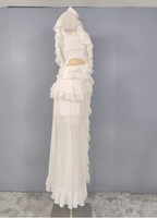 Elegant White V-Neck Ruffled Chiffon Long Prom Dress Evening Dress