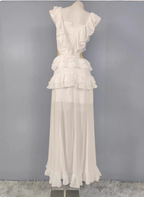 Elegant White V-Neck Ruffled Chiffon Long Prom Dress Evening Dress