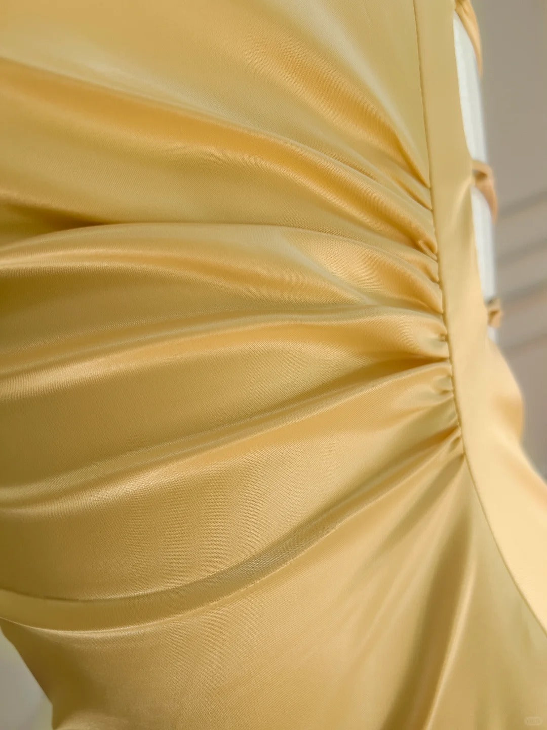 Elegant Yellow Irregular Halter Neck Satin Short Front Long Back Prom Dress