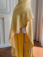 Elegant Yellow Irregular Halter Neck Satin Short Front Long Back Prom Dress