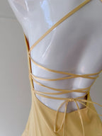 Elegant Yellow Irregular Halter Neck Satin Short Front Long Back Prom Dress