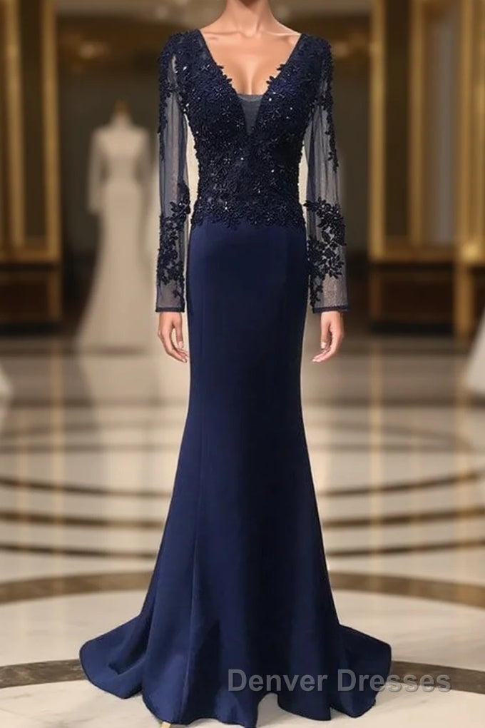 V-Neck Lace Top Mermaid Long Prom Dress Main image