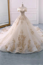 Embroidered Off-The-Shoulder Wedding Dress