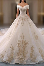 Embroidered Off-The-Shoulder Wedding Dress