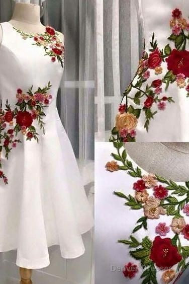 Embroidery ,Flowered,A-Line, Homecoming Dress, Short Party Dresses,Evening Dress