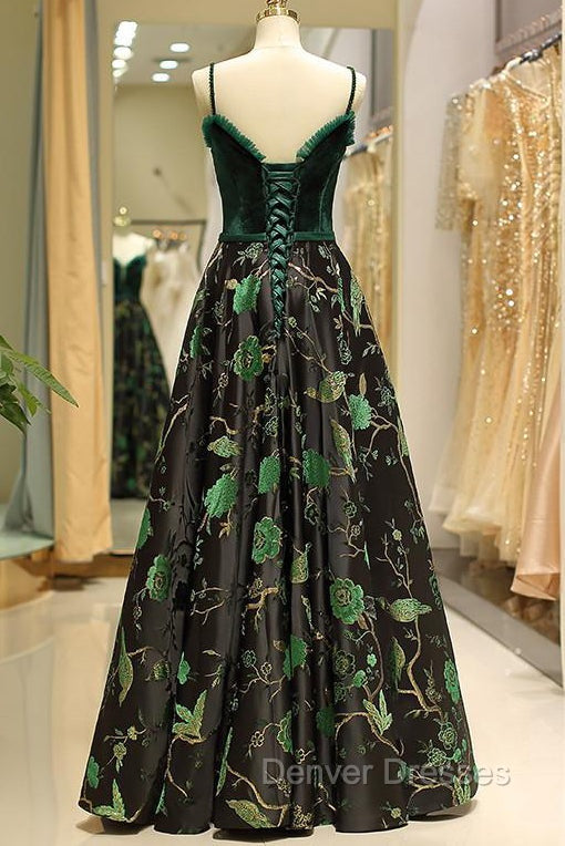 Embroidery Green Floral Long Prom Evening Dress Secondary image