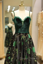 Embroidery Green Floral Long Prom Evening Dress