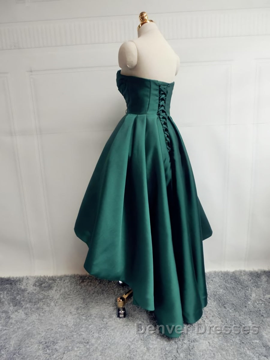 Emerald Green High Low Satin Prom Dress, Emerald Green High Low Formal Graduation Dress Secondary image