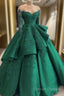 Emerald Green Prom Dress Long Sleeves Green Ball Gown Prom Dress