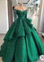 Emerald Green Prom Dress Long Sleeves Green Ball Gown Prom Dress