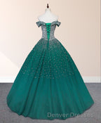 Emerald Green Sequin Prom Dress Beaded Quinceanera Dress
