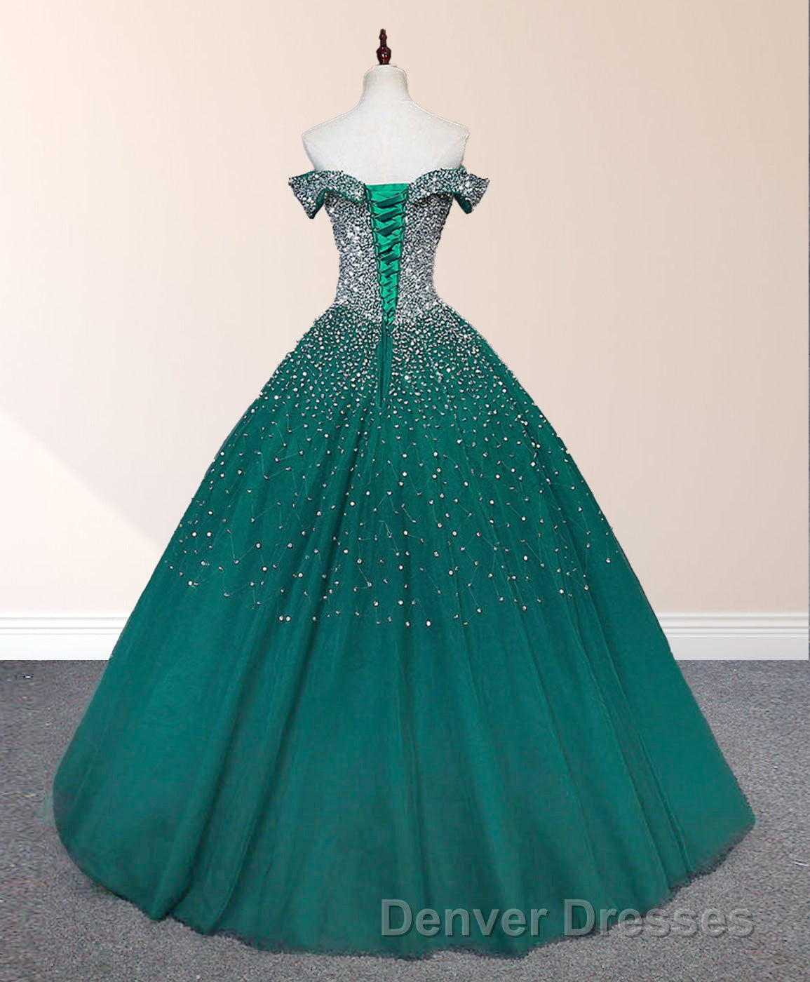 Emerald Green Sequin Prom Dress Beaded Quinceanera Dress