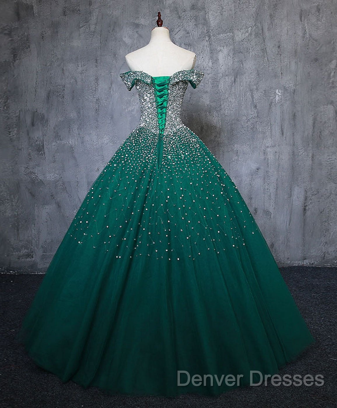 Emerald Green Sequin Prom Dress Beaded Quinceanera Dress, Sweet 16 Dress Secondary image