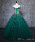 Emerald Green Sequin Prom Dress Beaded Quinceanera Dress, Sweet 16 Dress