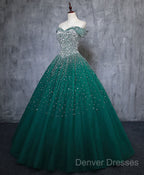 Emerald Green Sequin Prom Dress Beaded Quinceanera Dress, Sweet 16 Dress