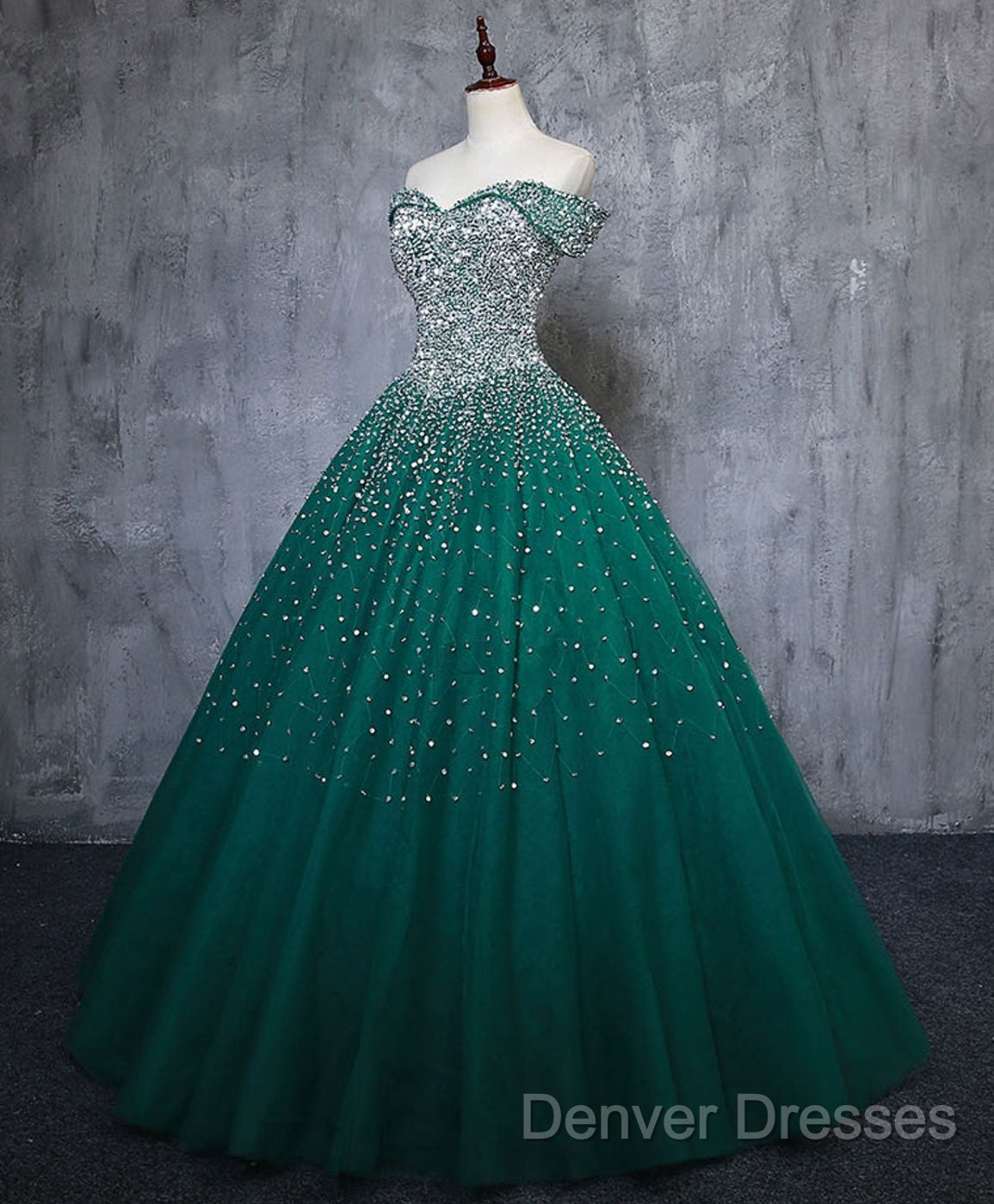 Emerald Green Sequin Prom Dress Beaded Quinceanera Dress, Sweet 16 Dress