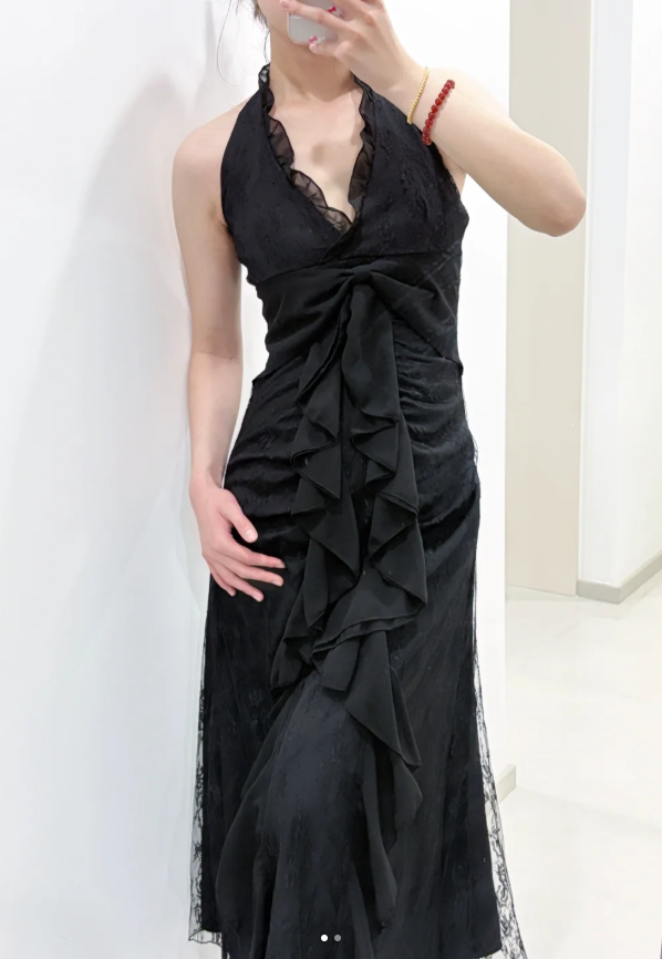 Sweet Black Halter A-Line Chiffon&Tulle Open Back Prom Dress Birthday Dress
