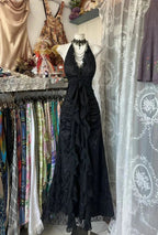 Sweet Black Halter A-Line Chiffon&Tulle Open Back Prom Dress Birthday Dress