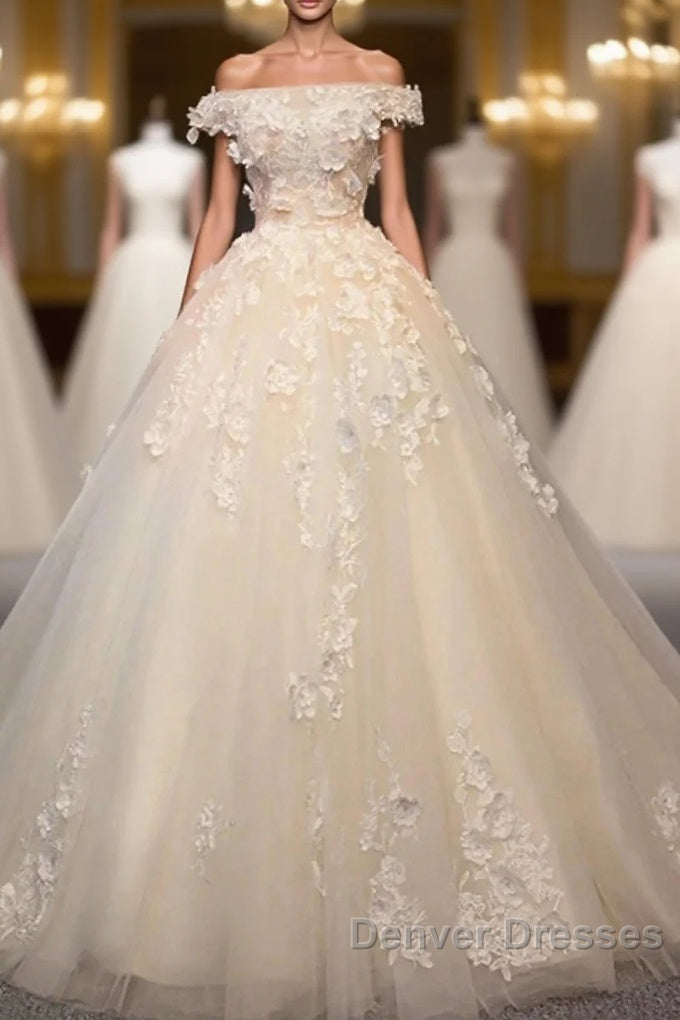 Engagement Vintage Formal Wedding Dress Ball Gown Off Shoulder Cap Sleeve Cathedral Train Lace Bridal Gowns With Pearls Appliques Main image