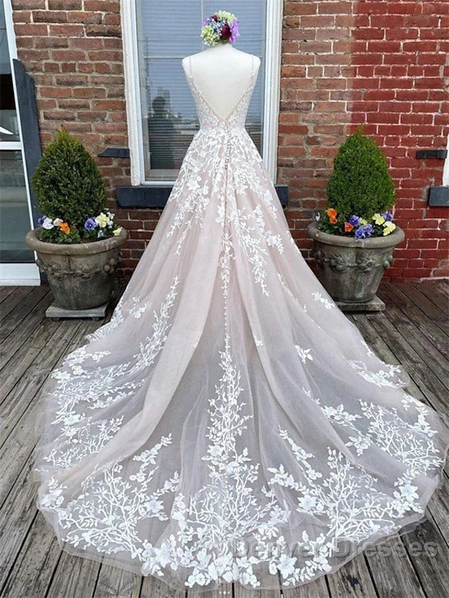 Engagement Wedding Dress In Color Formal Wedding Dress Court Train A-Line Spaghetti Strap Sweetheart Lace With Buttons Appliques Secondary image