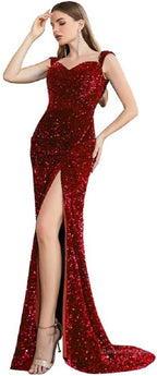 Engerla Royal Blue Sequins Mermaid Evening Dress Sweet Neck Formal Prom Gowns Wedding Bridesmaid Dress