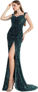 Engerla Royal Blue Sequins Mermaid Evening Dress Sweet Neck Formal Prom Gowns Wedding Bridesmaid Dress