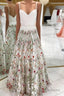 White Straps Floor Length Long Prom Dress with Lace Flowers Formal Dress