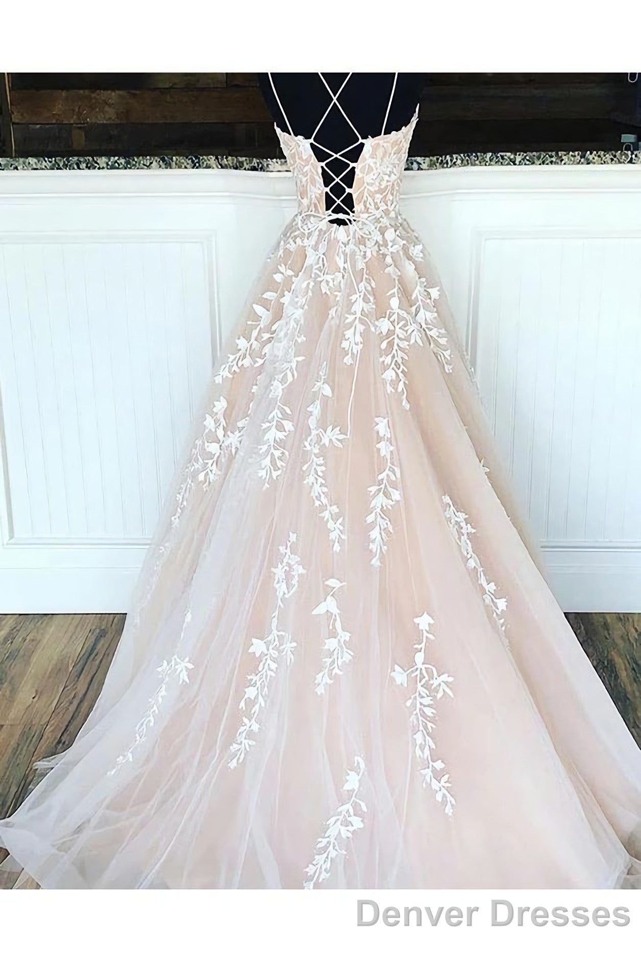Puffy Spaghetti Straps Prom Dress With Appliques Long Evening Dress Secondary image