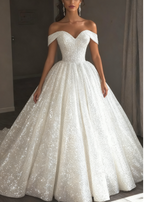 Ethereal Wedding Dress Ball Gown Off The Shoulder Sequin White Wedding Dress Bridal Gowns