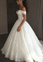 Ethereal Wedding Dress Ball Gown Off The Shoulder Sequin White Wedding Dress Bridal Gowns