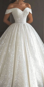 Ethereal Wedding Dress Ball Gown Off The Shoulder Sequin White Wedding Dress Bridal Gowns