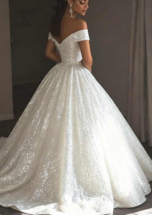 Ethereal Wedding Dress Ball Gown Off The Shoulder Sequin White Wedding Dress Bridal Gowns